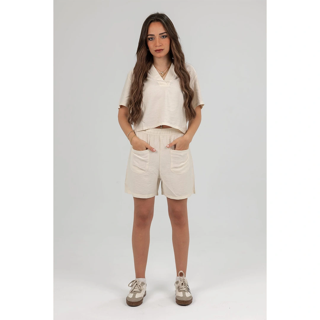 شورت نسائي كتان - بيج