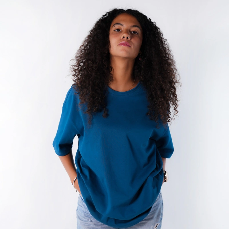 فابريك تيشيرت اوفر سايز للجنسين قطن- بترولي