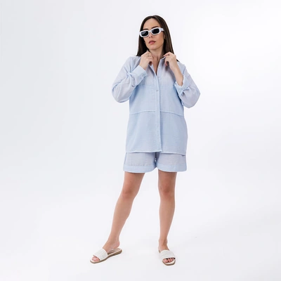 سيت قميص و شورت كتان حريمي - لبني