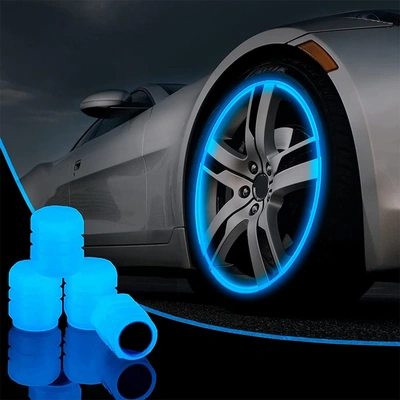 أغطية مضيئة لصمامات العجل - 4 قطع - أزرق