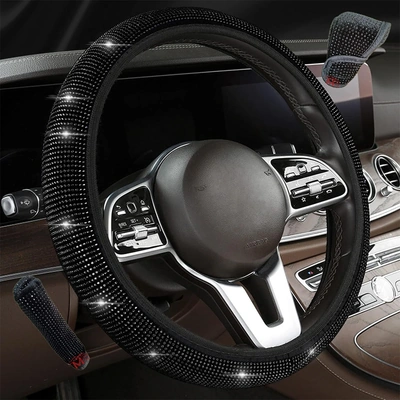 غطاء عجلة قيادة مرصع بأحجار الراين - أسود