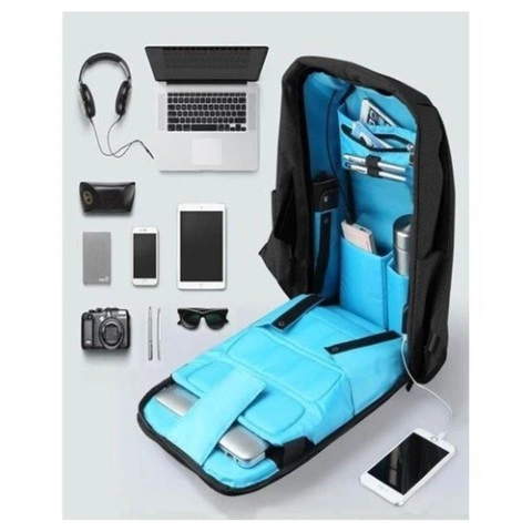 شنطة لابتوب ظهر ضد السرقة - رمادي/أسود