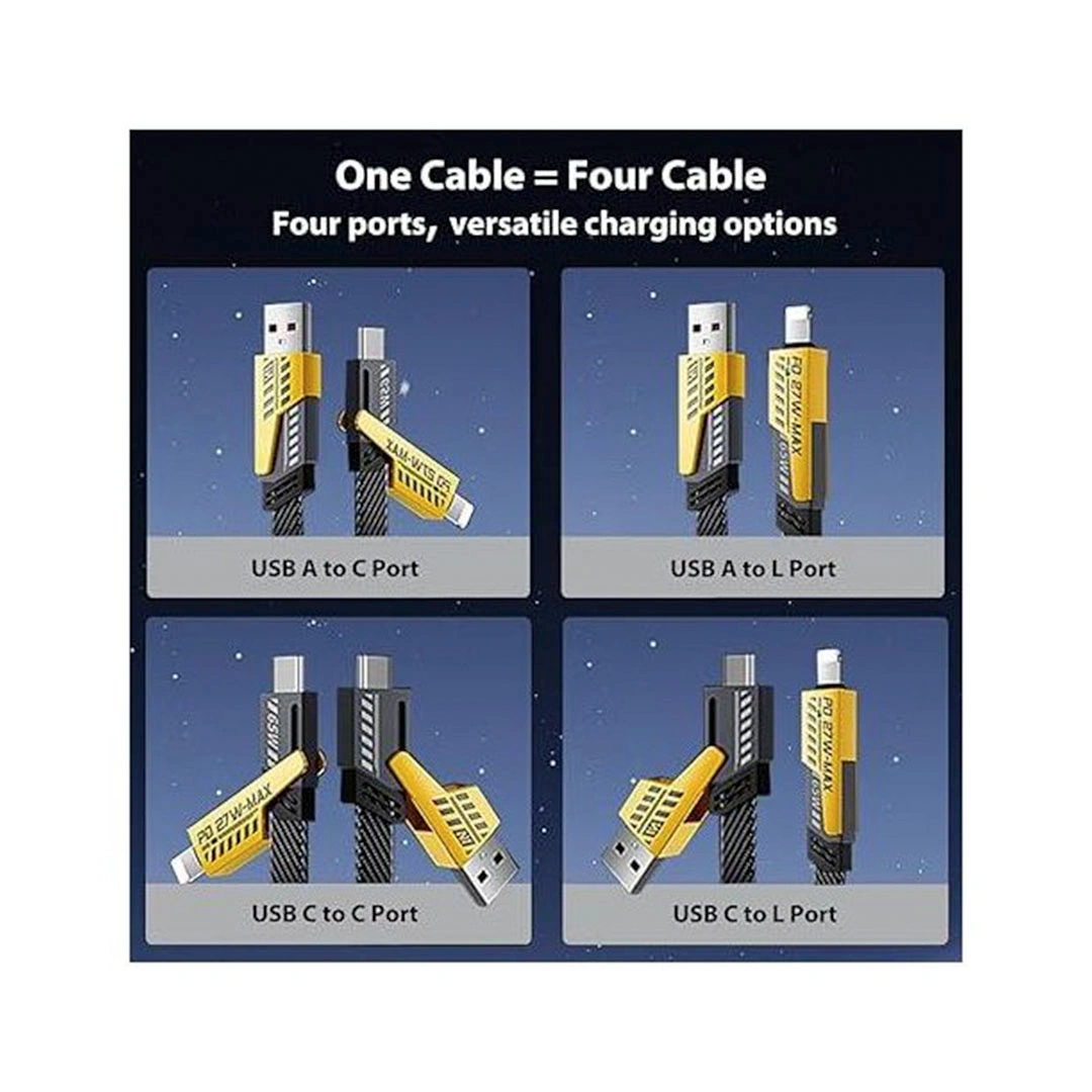 كابل شحن 4*1 - من Type-C/USB/Lightning - قوة 65 وات - XKCZ