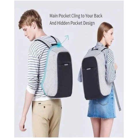 شنطة لابتوب ظهر ضد السرقة - رمادي/أسود