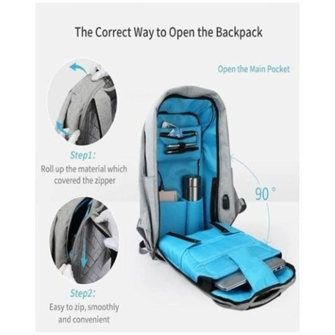 شنطة لابتوب ظهر ضد السرقة - رمادي/أسود