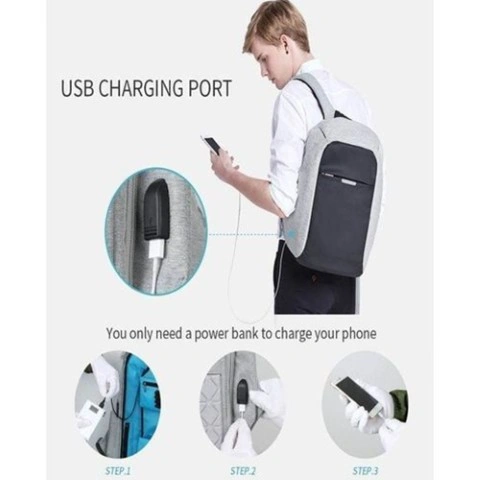 شنطة لابتوب ظهر ضد السرقة - رمادي/أسود