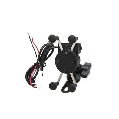 حامل موبايل مع شاحن للدراجات النارية والسكوتر - أسود