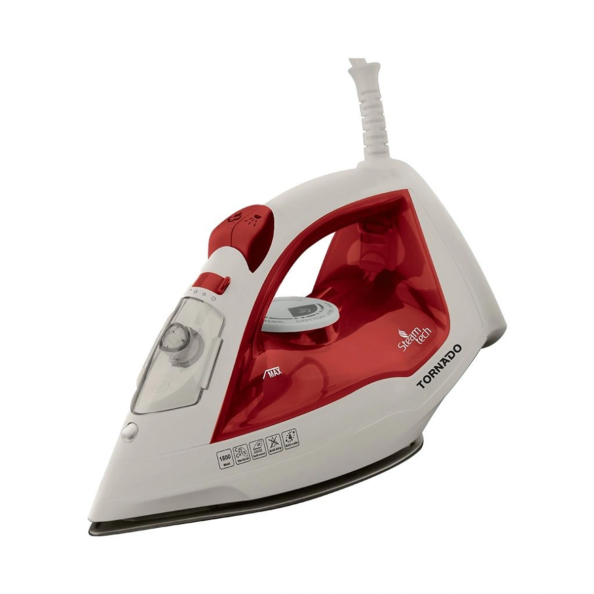 مكواة بخار تورنيدو قاعدة تيفلون - 1800 وات -  أحمر - TST-1800NT