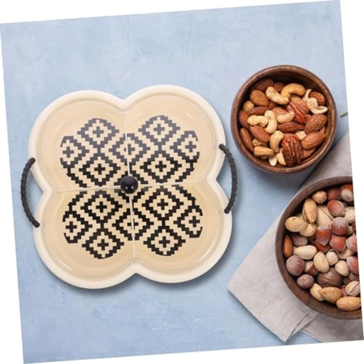 صينية تقديم مكسرات مقسمة مع غطاء - بيج