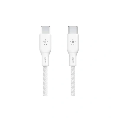كابل BELKIN تايب سي إلى تايب سي مضفر 100W - 2م - أبيض