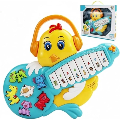 لعبة بيانو موسيقية على شكل كتكوت للأطفال - فيروزي/أصفر