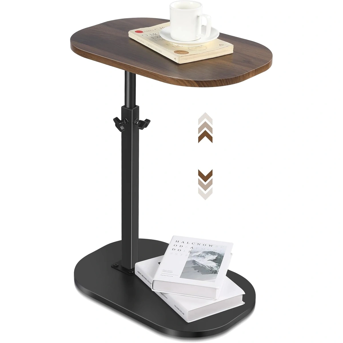 طاولة جانبية على شكل C متحركة 360 درجة - بني/أسود