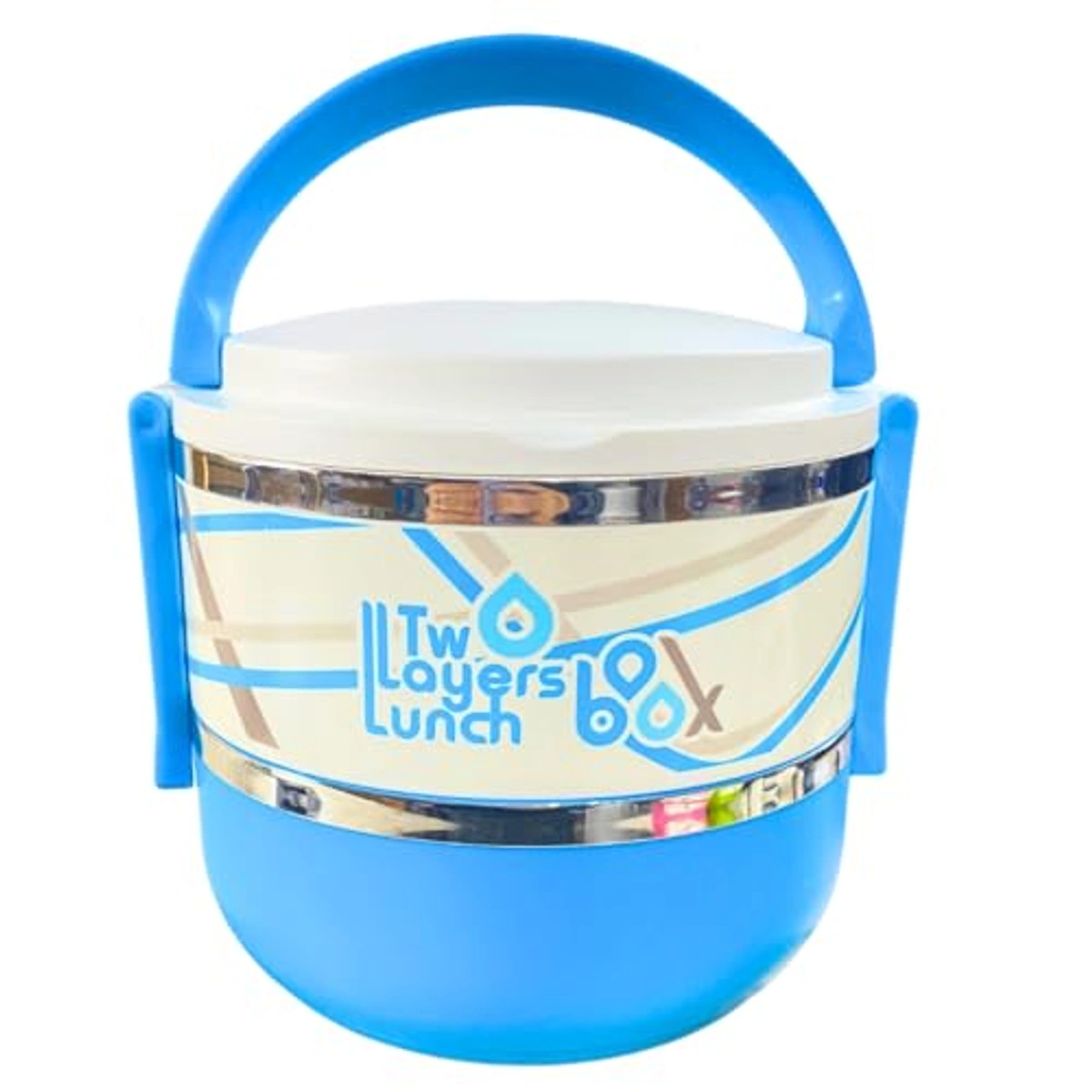 صندوق غداء بلاستيك بطبقتين - أزرق فاتح - 1.4 لتر