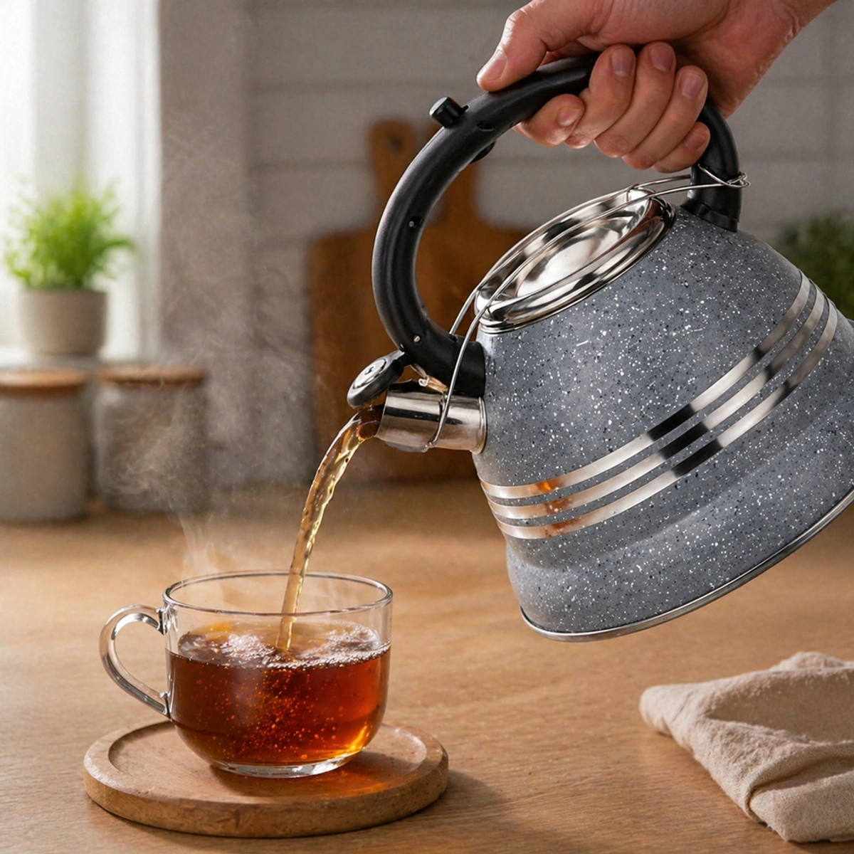 Stainless Steel Whistling Tea Kettle 3.5L Elegant Granite Design