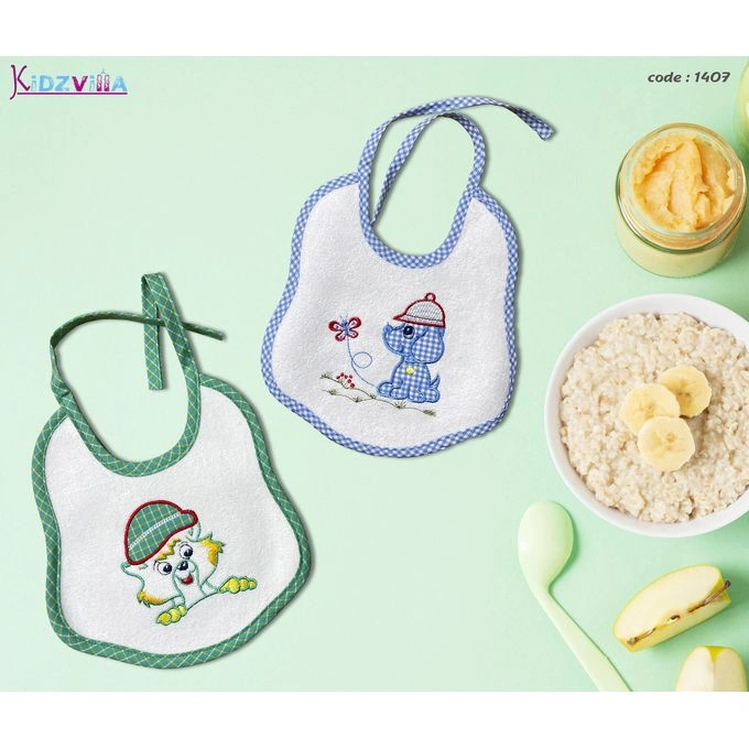 طقم 2 بافتة مبطنة مشمع للأطفال - أزرق/أخضر