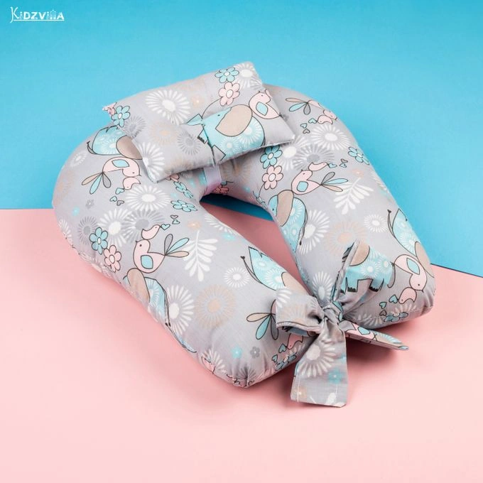 مخدة رضاعة مع مخدة اضافية فايبر - رمادي