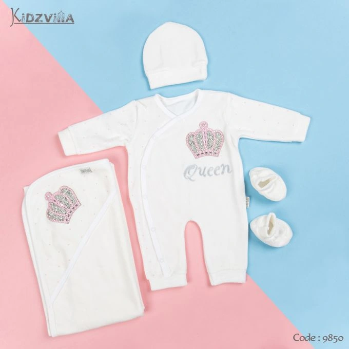 طقم سبوع قطيفة شتوي بناتي - 5 قطع