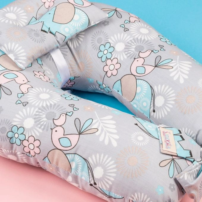 مخدة رضاعة مع مخدة اضافية فايبر - رمادي