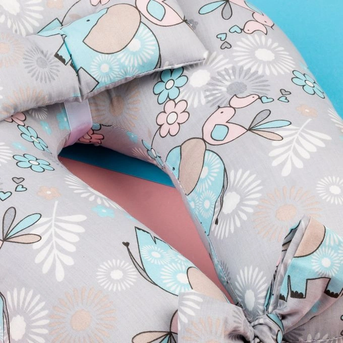 مخدة رضاعة مع مخدة اضافية فايبر - رمادي