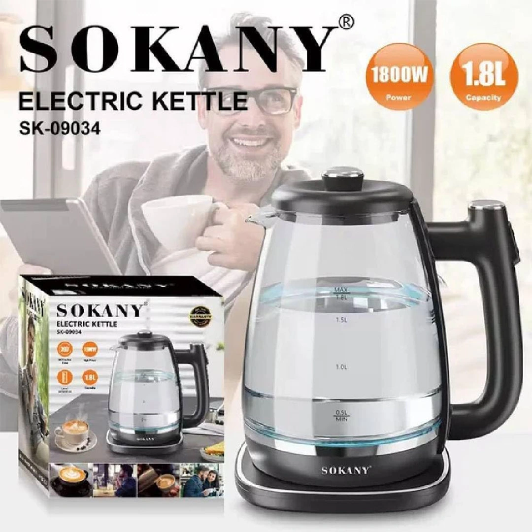 غلاية مياة زجاجية سوكاني - 1.8 لتر - 1800 وات - SK-09034