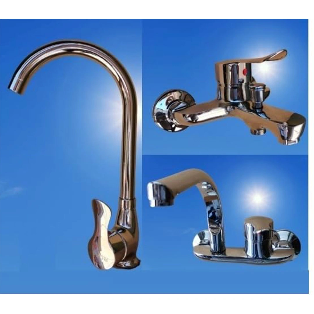 طقم خلاطات نحاس مع مقبض تكات - فضي