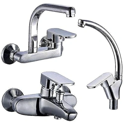 طقم خلاط حوض - 3 قطع - فضي