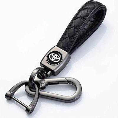 سلسلة مفاتيح من الجلد الطبيعي لسيارة تويوتا - أسود