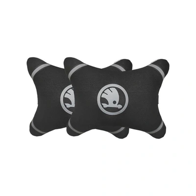 وسادة رقبة للسيارة 2 قطعة - أسكودا - أسود/أبيض