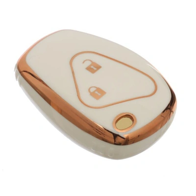 جراب سيليكون فاخر لمفاتيح رينو - حماية مرنة - أبيض ذهبي - TPU