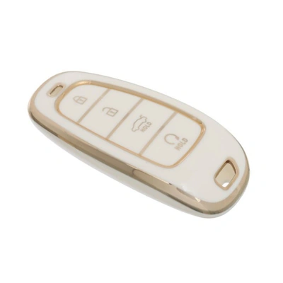 جراب سيليكون فاخر لمفاتيح هيونداي توسان - حماية مرنة - أبيض ذهبي - TPU