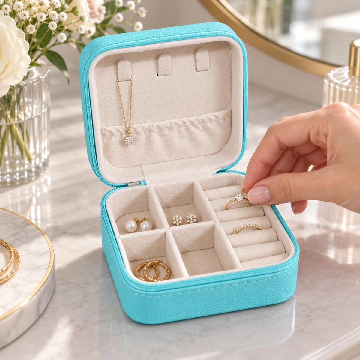 Portable Jewelry Organizer - Faux Leather Accessories Case