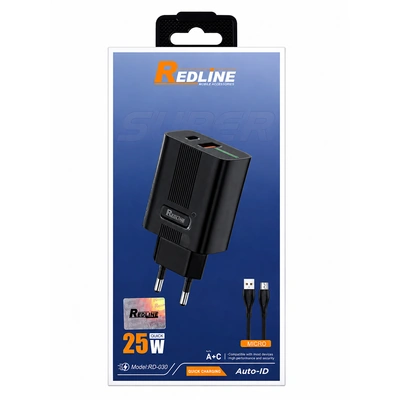 شاحن ريد لاين RD-030 سريع مع كابل Micro USB - 25 وات - أسود