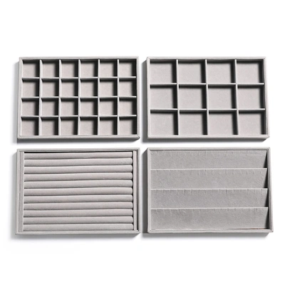 طقم منظم مجوهرات قطيفة - 4 قطع - رمادي