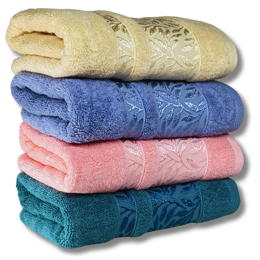 طقم فوطة حمام قطن - 4 قطع - اوف وايت/ سماوي / روز/ جنزاري