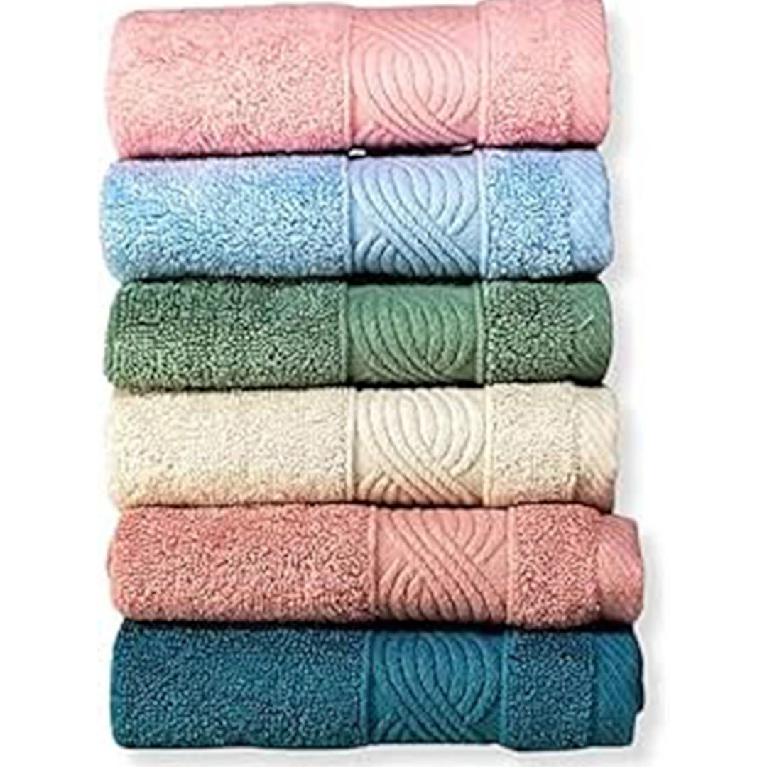 طقم فوطة حمام قطن - 6 قطع - روز/لبني/زيتي/اوف وايت/كشمير/جنزاري