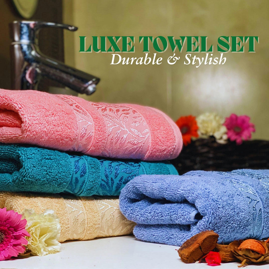 طقم فوطة حمام قطن - 4 قطع - اوف وايت/ سماوي / روز/ جنزاري