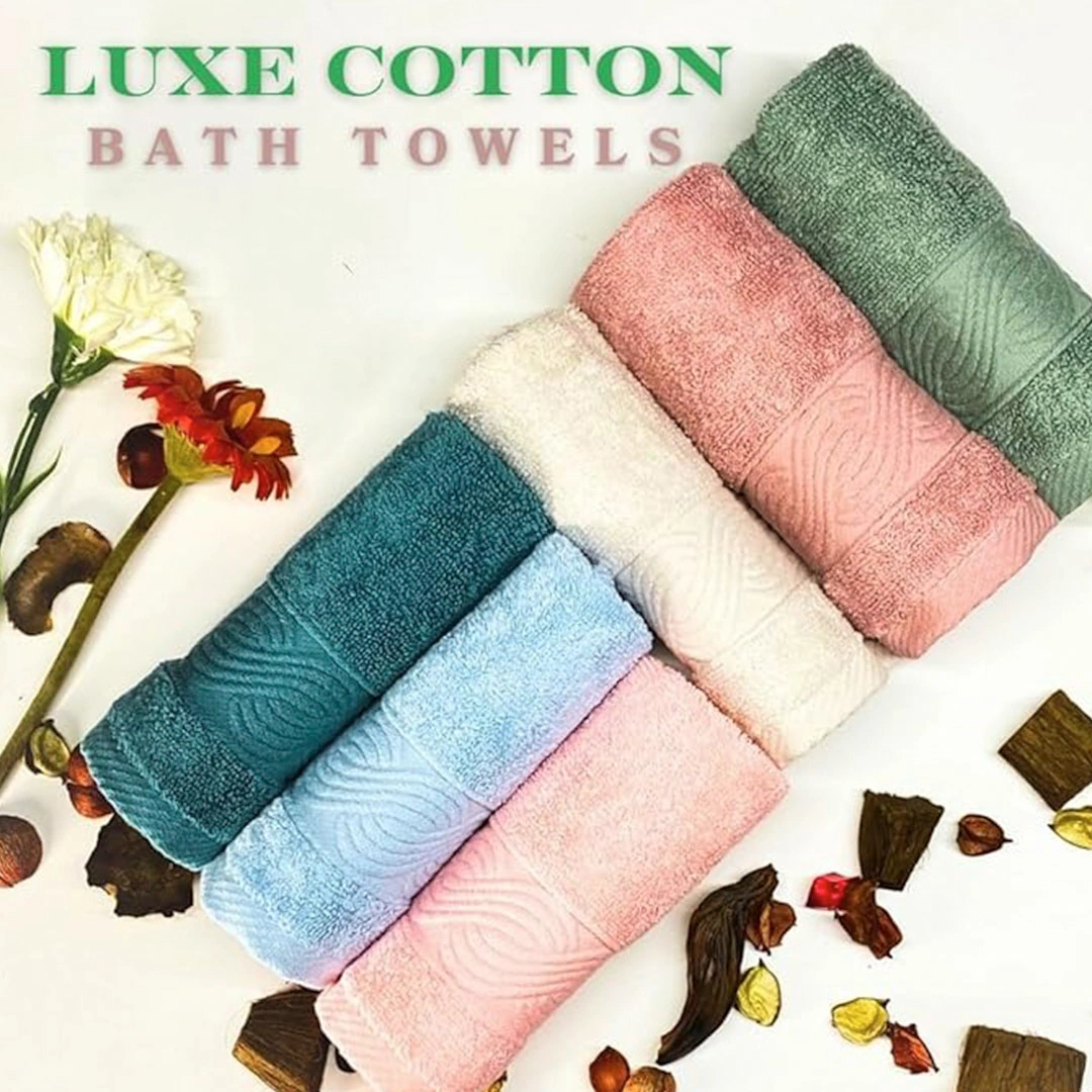 طقم فوطة حمام قطن - 6 قطع - روز/لبني/زيتي/اوف وايت/كشمير/جنزاري