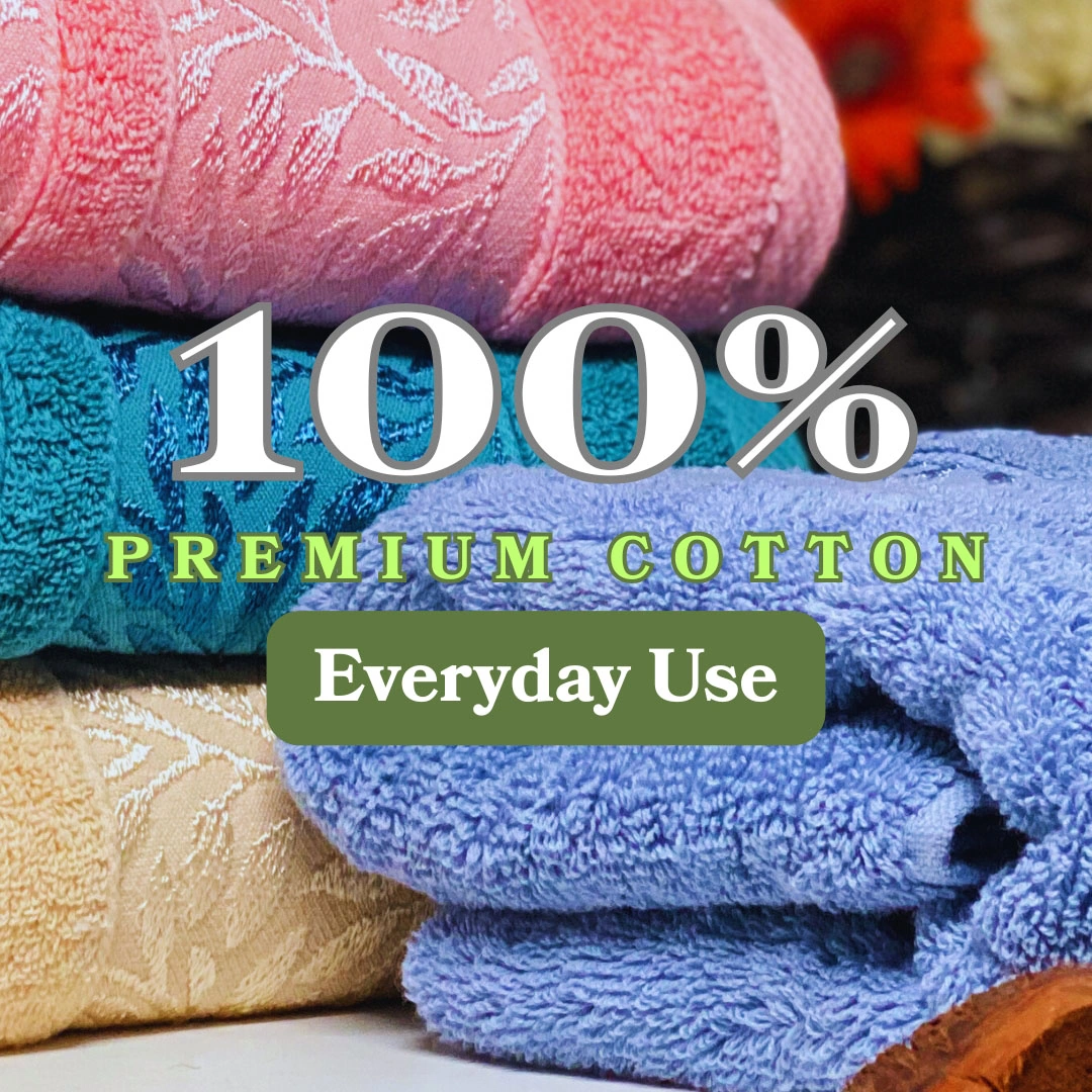 طقم فوطة حمام قطن - 4 قطع - اوف وايت/ سماوي / روز/ جنزاري