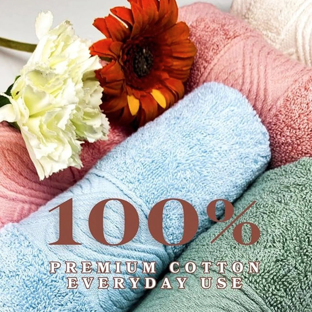 طقم فوطة حمام قطن - 6 قطع - روز/لبني/زيتي/اوف وايت/كشمير/جنزاري