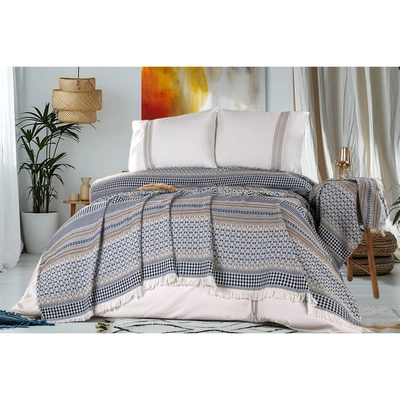 طقم سرير كوفرتة و خدادية بيكا قطن  - 4 قطع - أزرق