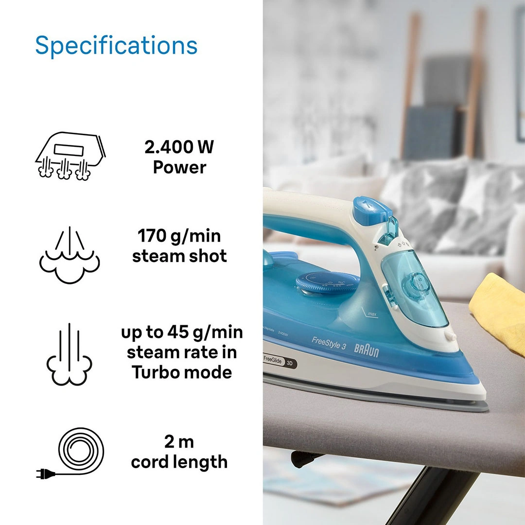 مكواة بخار براون - 2400 وات - أزرق - FI3144 BL