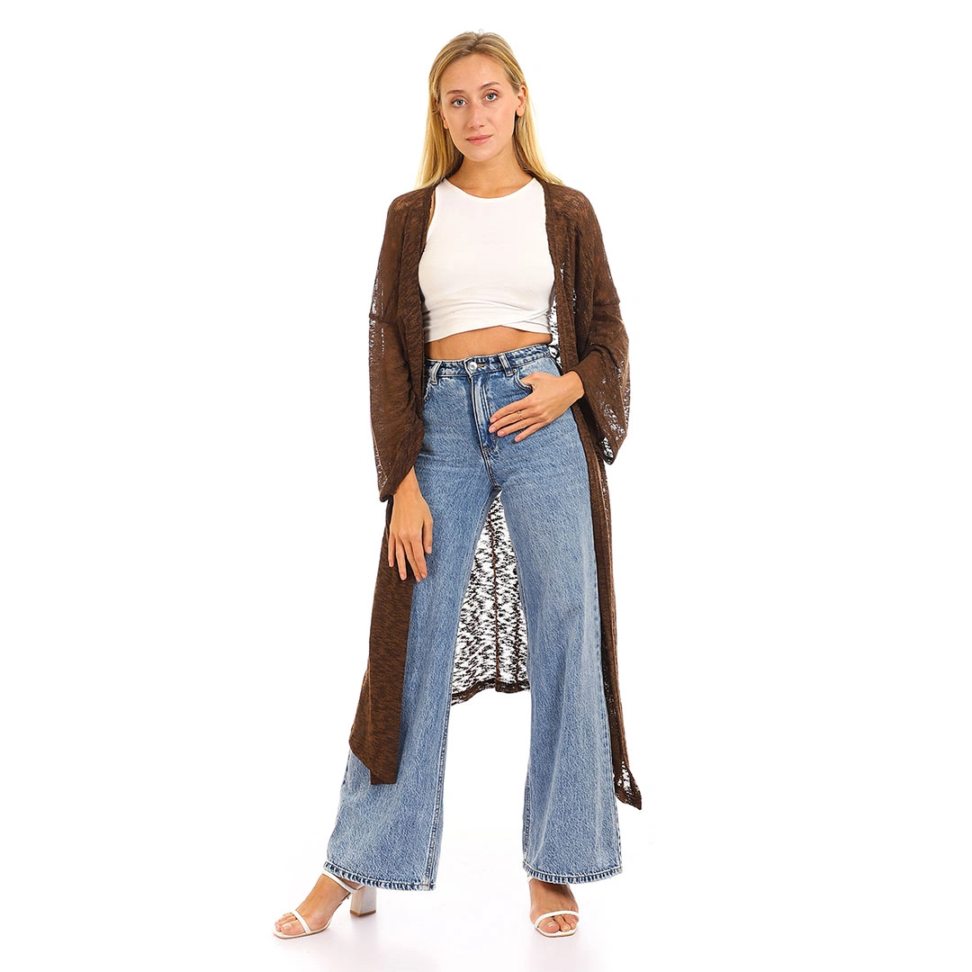 33125 كارديجان طويل كم واسع - بني