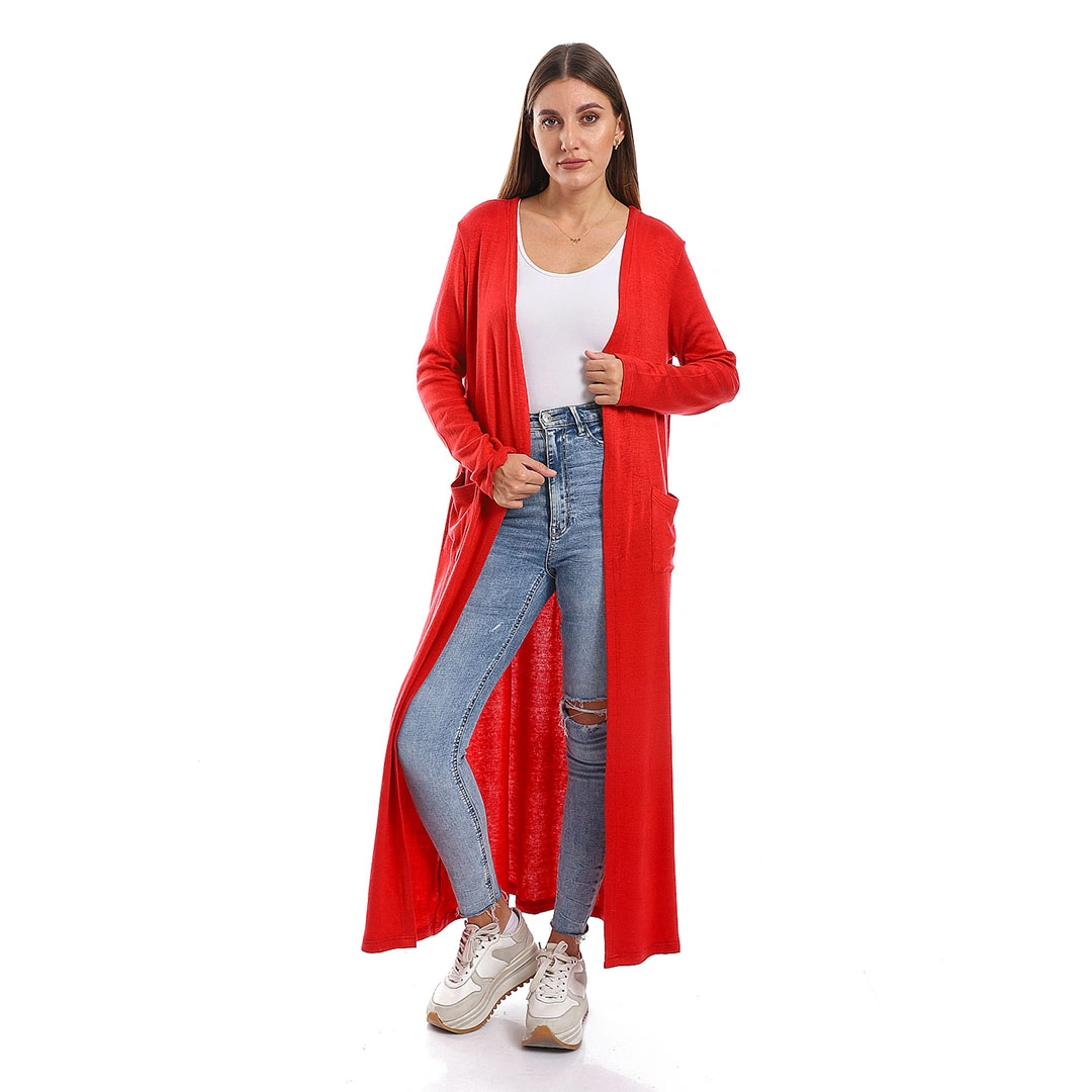 33218 كارديجان كم طويل حريمي - أحمر