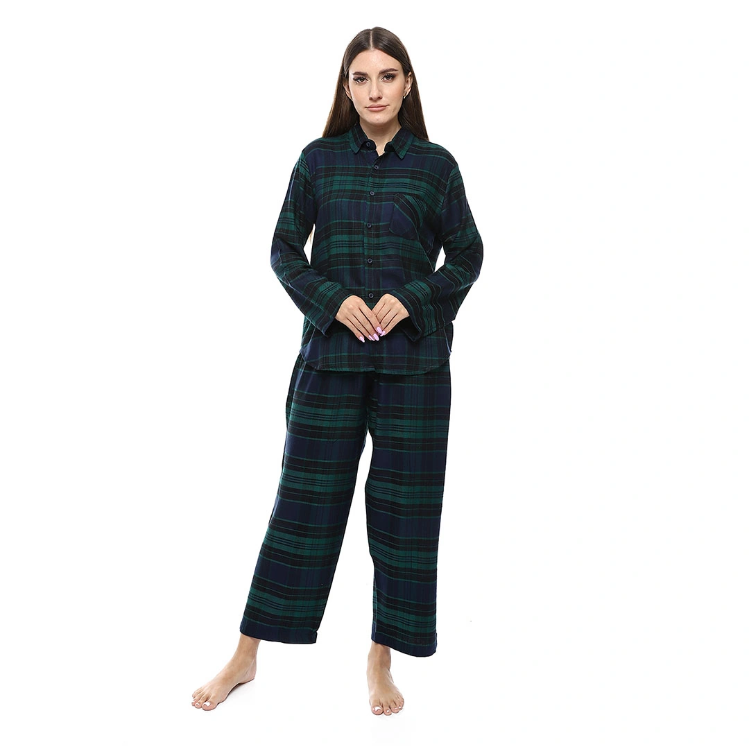 4584 بيجامة قطن حريمي - زيتي/كحلي