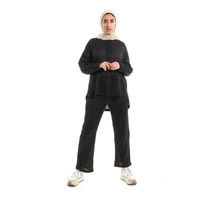 طقم حريمي كاجوال قميص بزراير و بنطلون