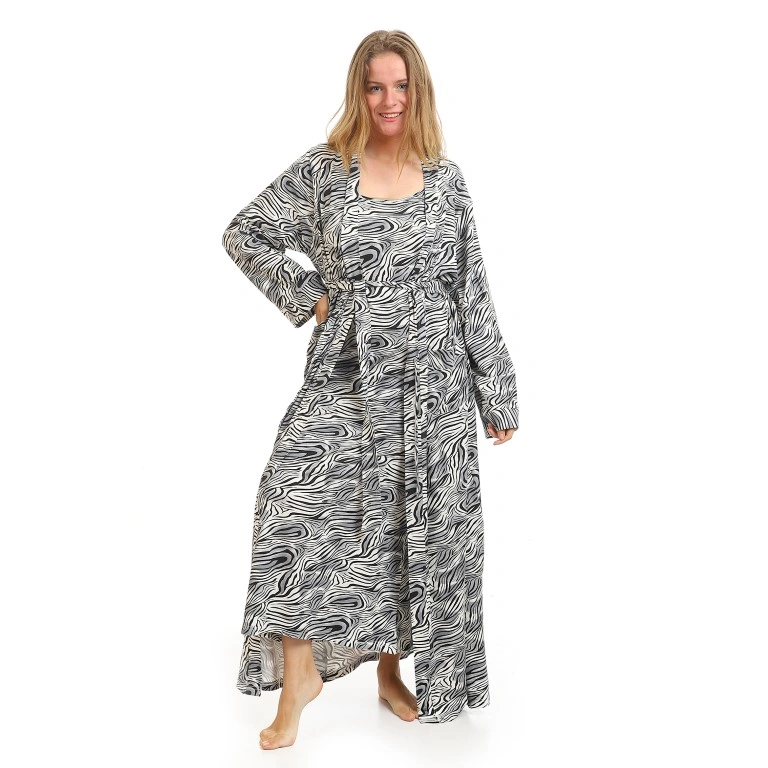 طقم قميص نوم مع روب طويل مخطط