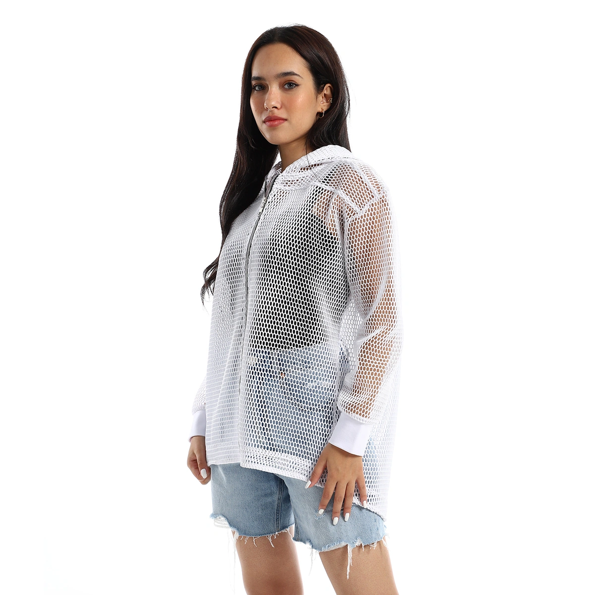 جاكت شبك حريمى كم طويل - أبيض