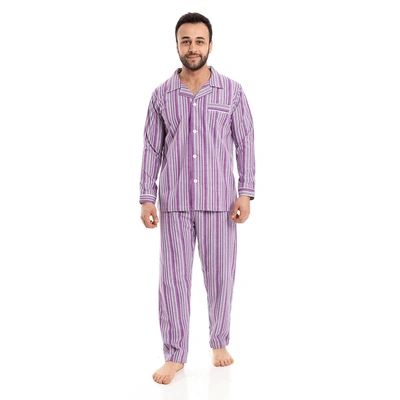 بيجامة رجالي كاروهات - بنفسجي/أبيض