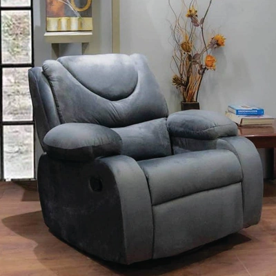 كرسي إسترخاء خشب زان و جلد مقلوب