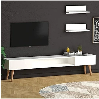 وحدة تلفزيون ام دي اف - أبيض - 180*40*30 سم